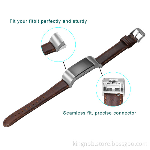 Brown Vintage Smartwatch Leather Replacement Watch band For Fitbit Charge 2 Band